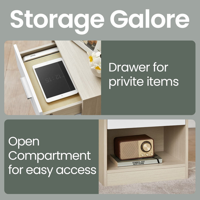 Wooden Bedside Table with Drawer and Handle for Bedroom or Lounge Storage by Vasagle