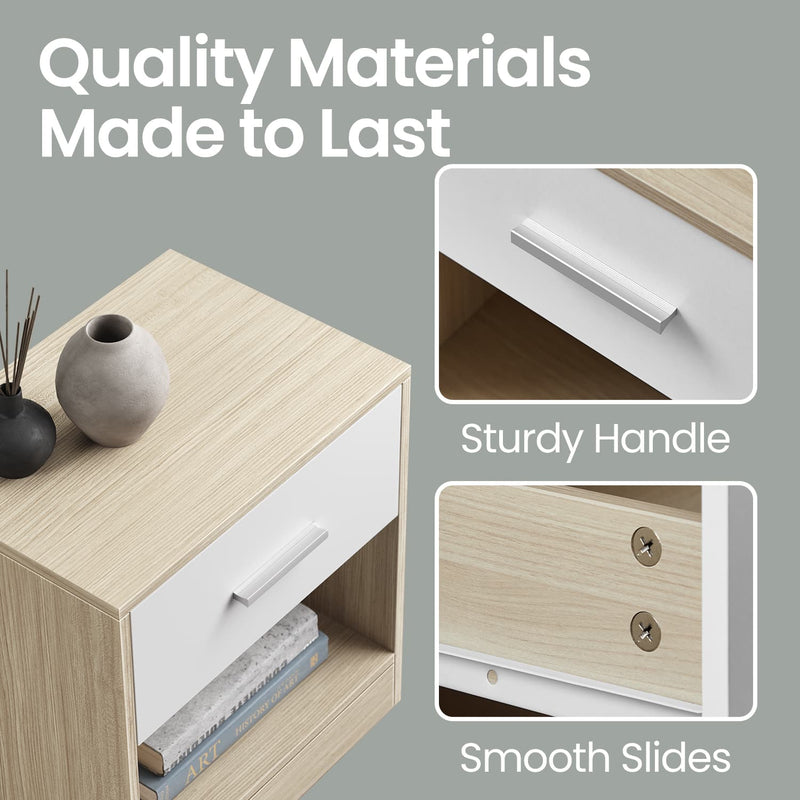 Wooden Bedside Table with Drawer and Handle for Bedroom or Lounge Storage by Vasagle