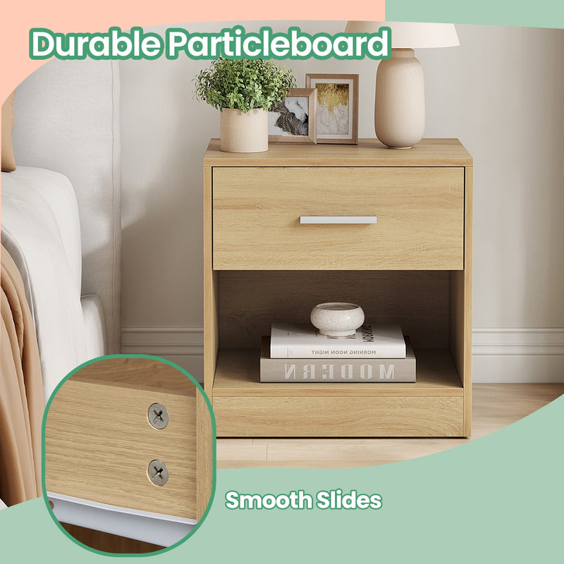 Bedside Table with Drawer and Handle Wooden Nightstand for Bedroom or Lounge by Vasagle