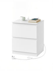 White Bedside Table with 2 Drawers and Built In USB Charging Station for Bedroom Organisation by Vasagle, 35 x 40 x 49 cm