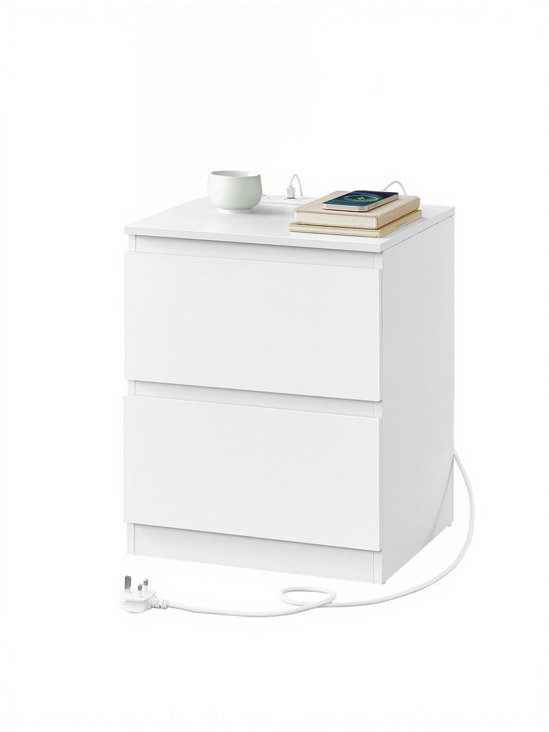 White Bedside Table with 2 Drawers and Built In USB Charging Station for Bedroom Organisation by Vasagle, 35 x 40 x 49 cm