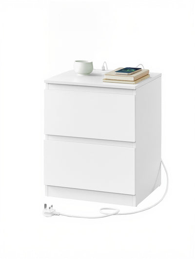 White Bedside Table with 2 Drawers and Built In USB Charging Station for Bedroom Organisation by Vasagle, 35 x 40 x 49 cm