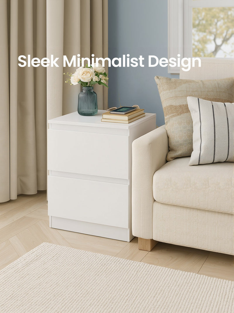 White Bedside Table with 2 Drawers and Built In USB Charging Station for Bedroom Organisation by Vasagle, 35 x 40 x 49 cm