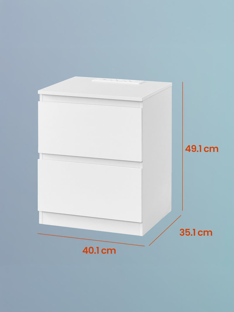 White Bedside Table with 2 Drawers and Built In USB Charging Station for Bedroom Organisation by Vasagle, 35 x 40 x 49 cm