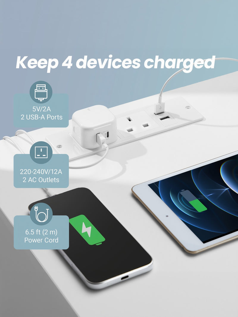 White Bedside Table with 2 Drawers and Built In USB Charging Station for Bedroom Organisation by Vasagle, 35 x 40 x 49 cm