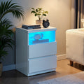 White Bedside Table with LED Lights and 2 Drawers for Bedroom or Lounge by Vasagle, 40 x 40 x 50 cm