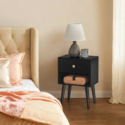 Bedside Table with Drawer and Open Shelf Solid Wood Legs for Bedroom Storage by Vasagle