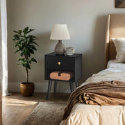 Bedside Table with Drawer and Open Shelf Solid Wood Legs for Bedroom Storage by Vasagle