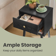 Bedside Table with Drawer and Open Shelf Solid Wood Legs for Bedroom Storage by Vasagle