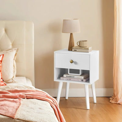 Wood Bedside Table with Storage Drawer and Open Shelf for Bedroom by Vasagle