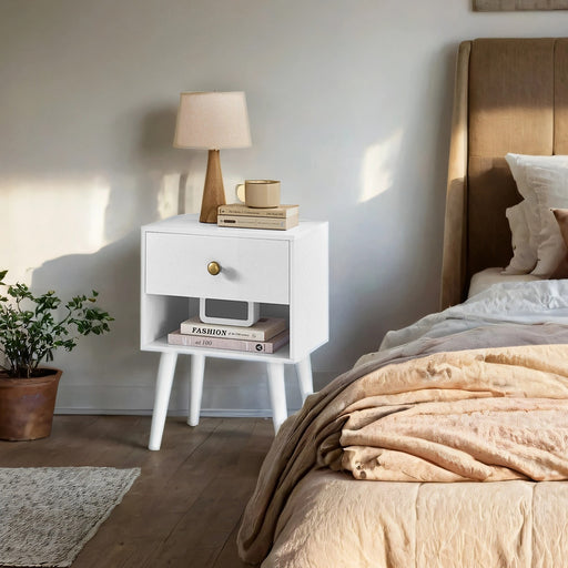 Wood Bedside Table with Storage Drawer and Open Shelf for Bedroom by Vasagle