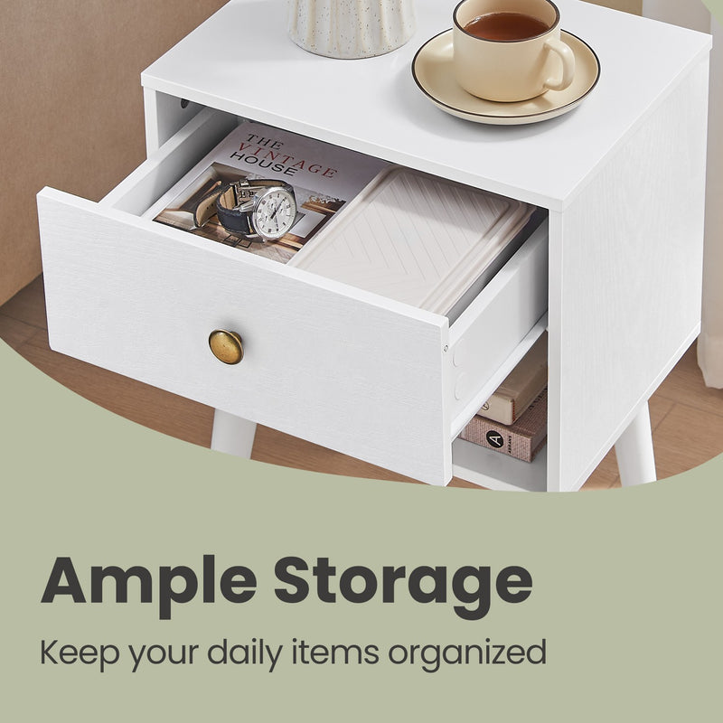 Wood Bedside Table with Storage Drawer and Open Shelf for Bedroom by Vasagle