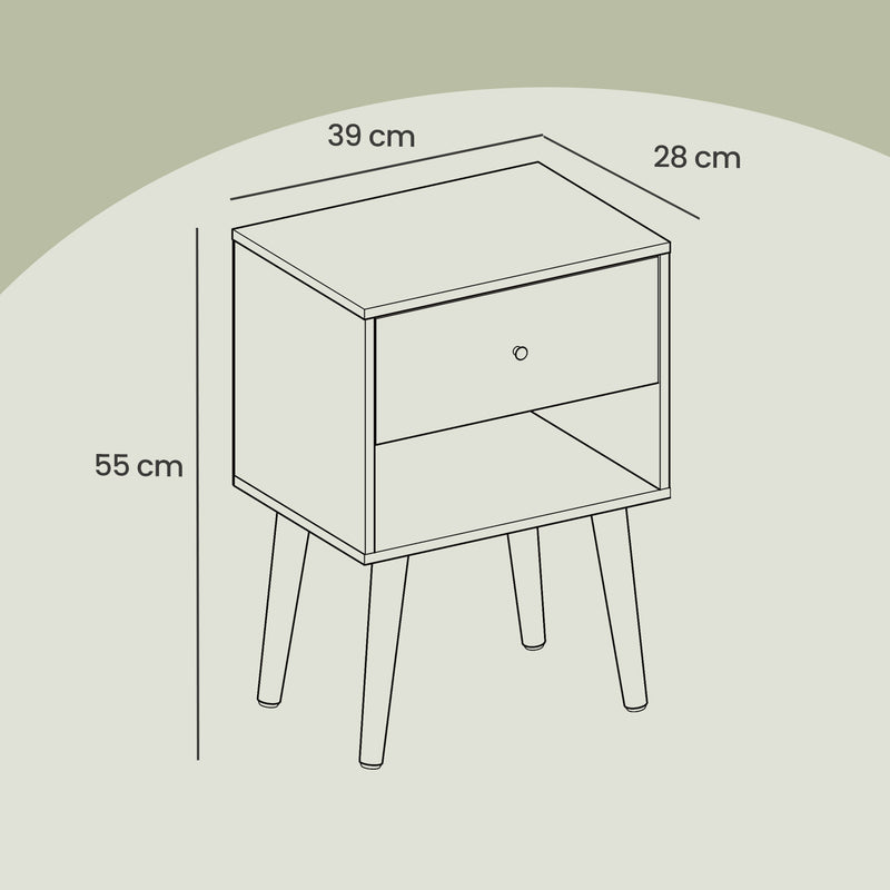 Wood Bedside Table with Storage Drawer and Open Shelf for Bedroom by Vasagle