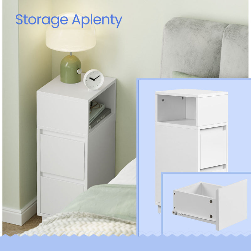 Slim Narrow Side Table with 2 Drawers and Open Shelf for Small Spaces by Vasagle