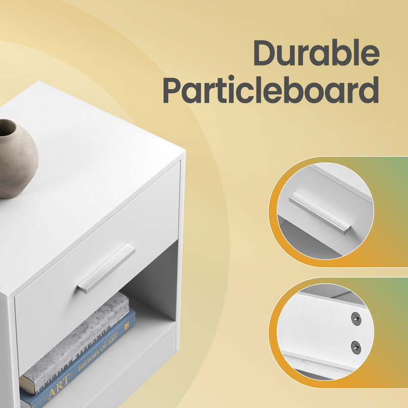 Set of 2 Nightstands with Drawer and Open Shelf for Bedroom or Living Room by Vasagle