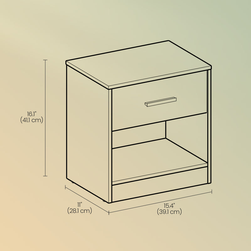 Set of 2 Nightstands with Drawer and Open Shelf for Bedroom or Living Room by Vasagle