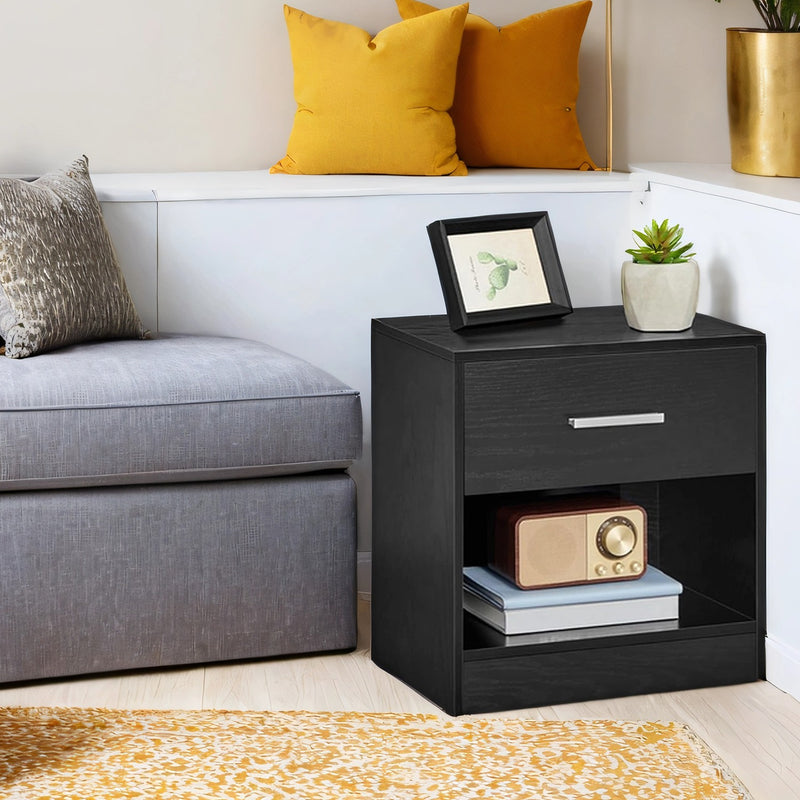 Set of 2 Bedside Tables with Drawer and Shelf for Bedroom or Lounge by Vasagle