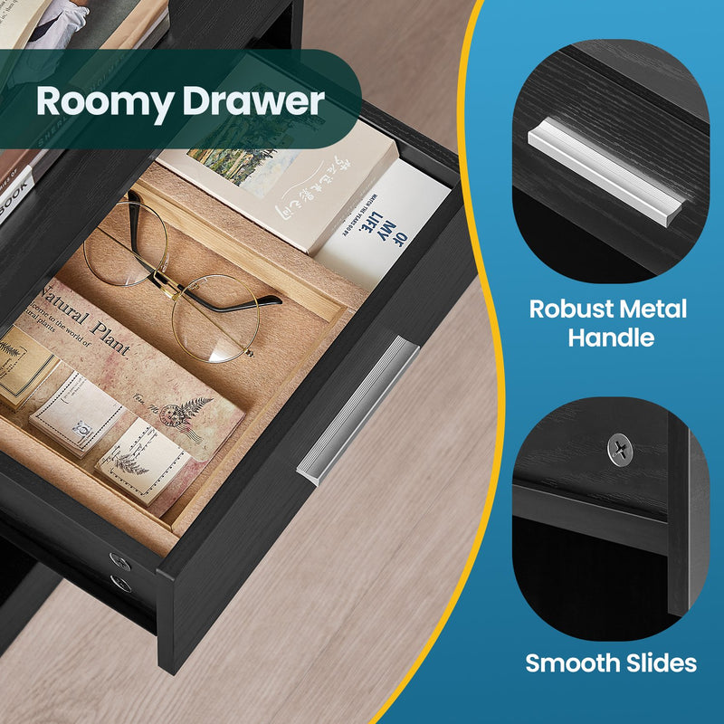 Set of 2 Bedside Tables with Drawer and Shelf for Bedroom or Lounge by Vasagle