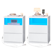 Bedside Tables with LED Light Set of 2 With 2 Storage Drawers and Shelf