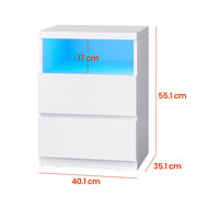 Bedside Tables with LED Light Set of 2 With 2 Storage Drawers and Shelf