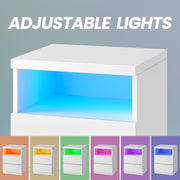 Bedside Tables with LED Light Set of 2 With 2 Storage Drawers and Shelf