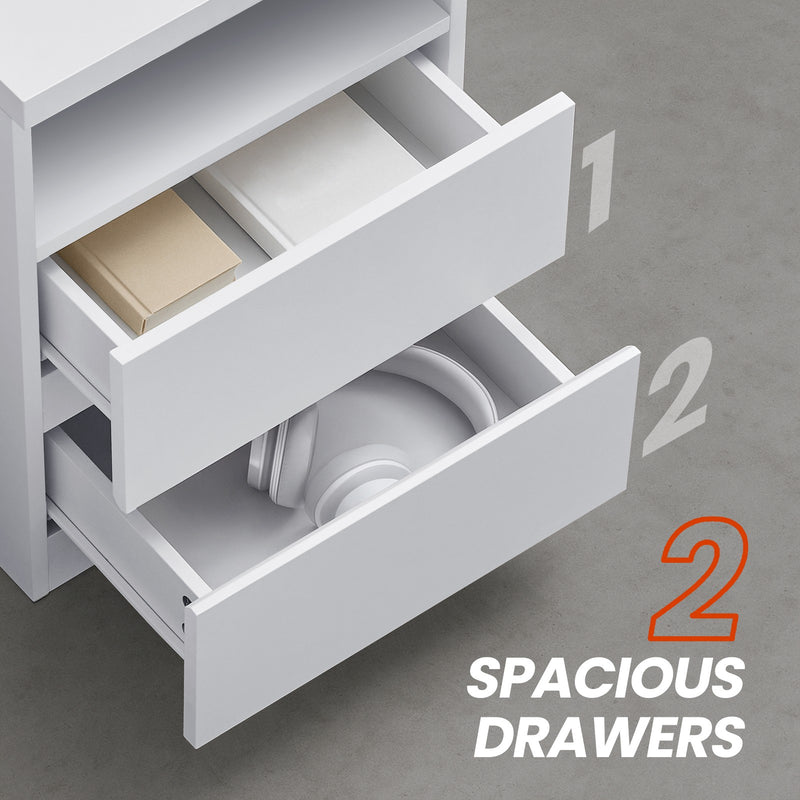 Bedside Tables with LED Light Set of 2 With 2 Storage Drawers and Shelf