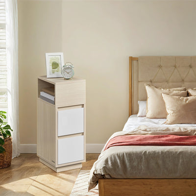 Set of 2 Slim Side Tables with Drawers and Open Storage for Small Spaces by Vasagle