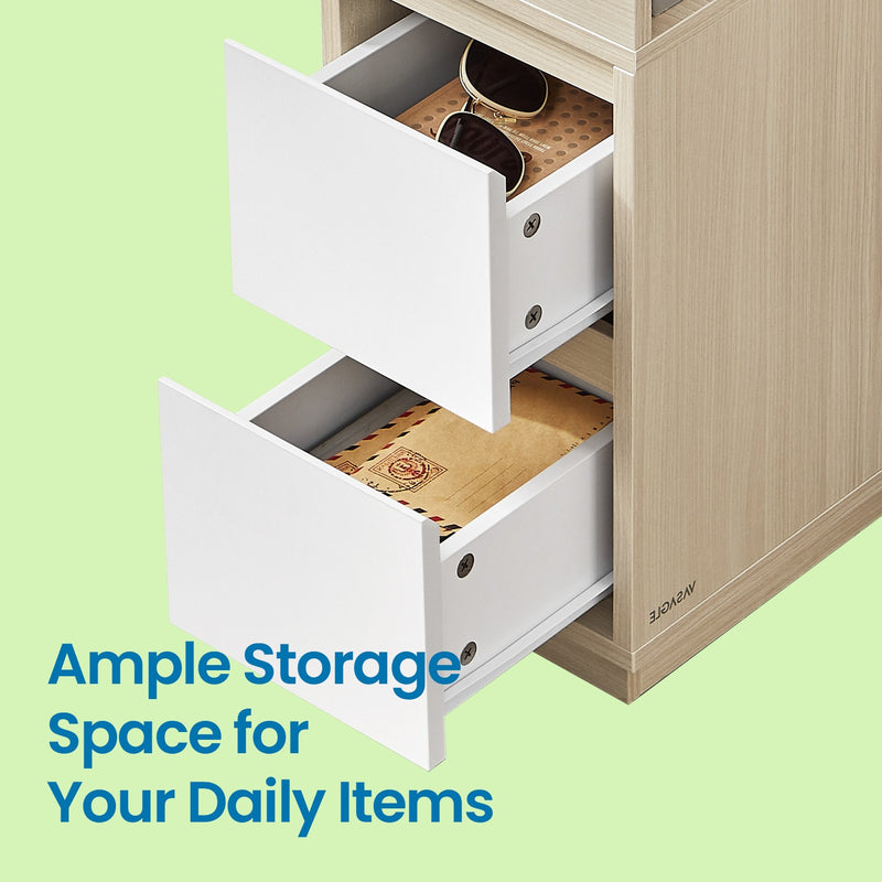 Set of 2 Slim Side Tables with Drawers and Open Storage for Small Spaces by Vasagle