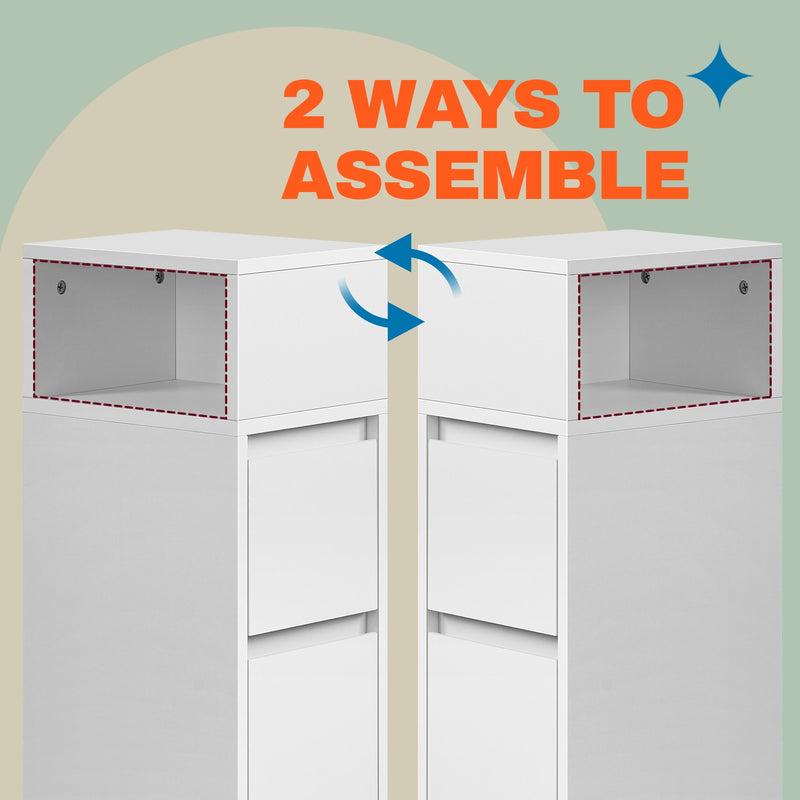 Set of 2 Slim Side Tables with Drawers and Open Storage for Living Room by Vasagle