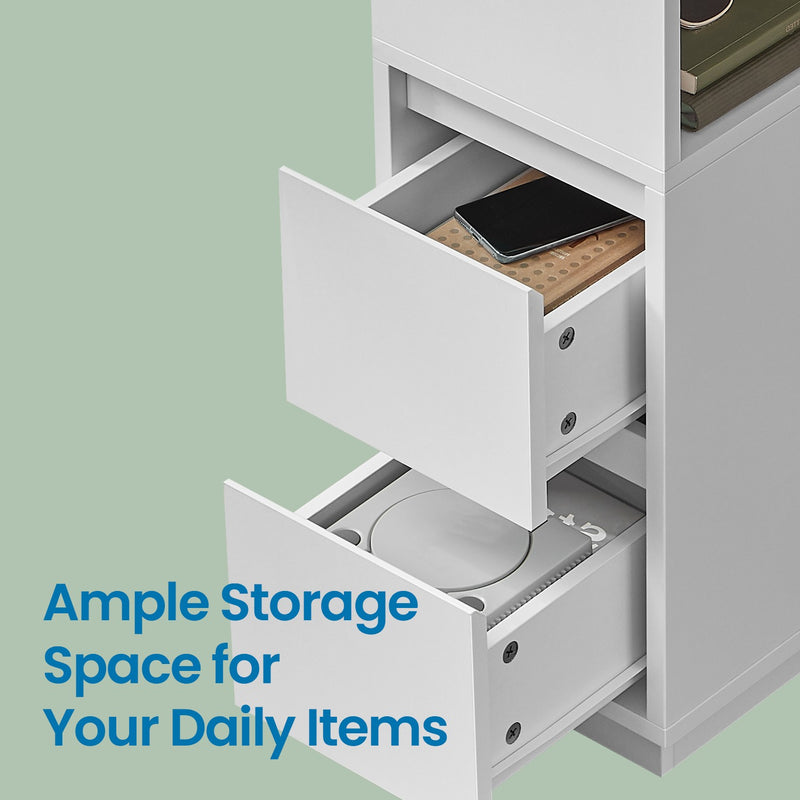 Set of 2 Slim Side Tables with Drawers and Open Storage for Living Room by Vasagle