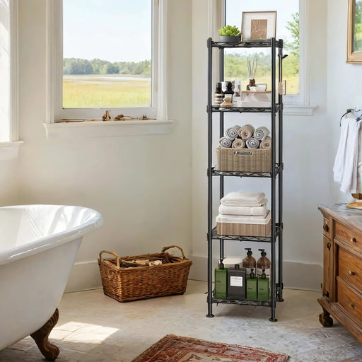 5 Tier Bathroom Storage Shelf with PP Liners for Small Spaces Freestanding Unit by Songmics