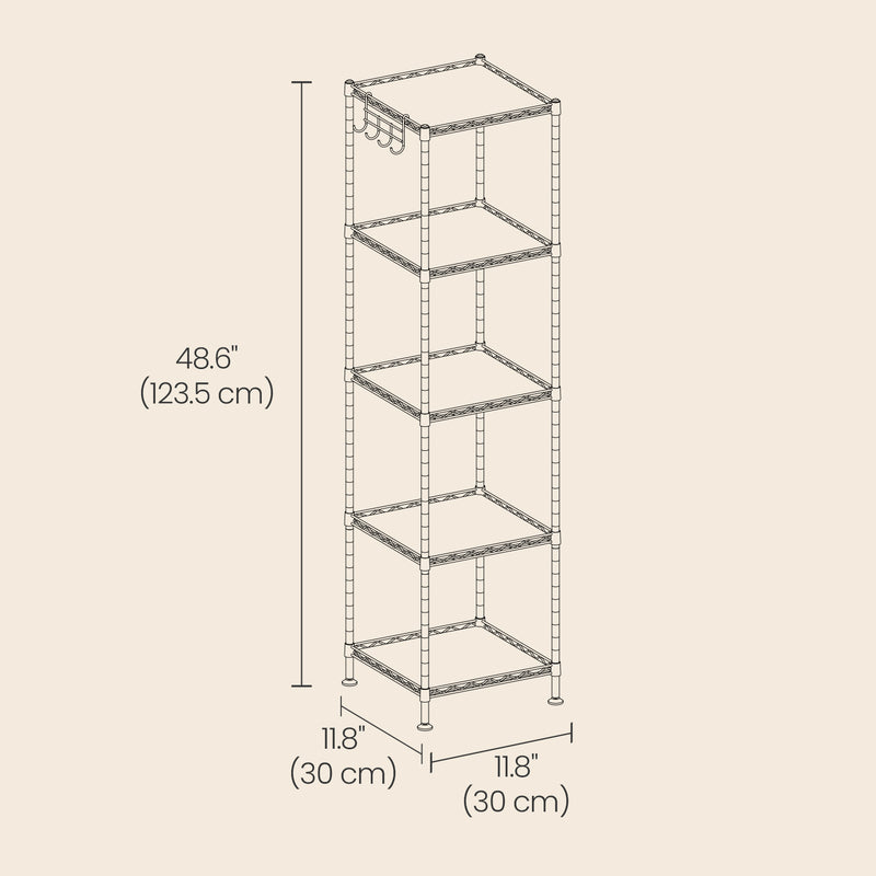 5 Tier Bathroom Storage Shelf with PP Liners for Small Spaces Freestanding Unit by Songmics