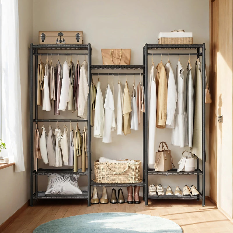Portable Metal Clothes Rack with Adjustable Shelves and Hanging Rails by Songmics