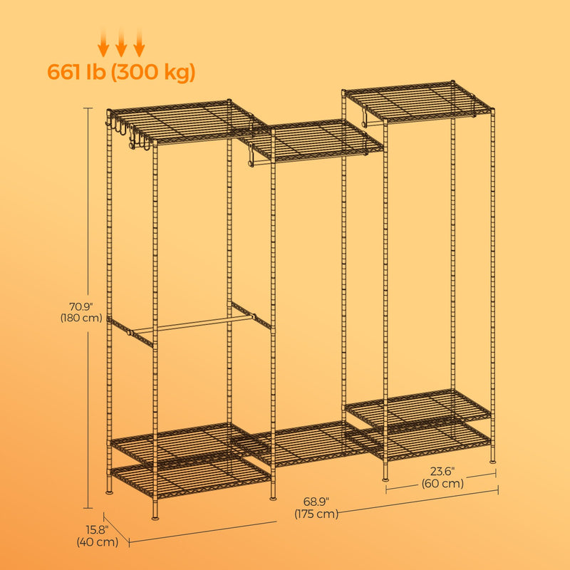 Portable Metal Clothes Rack with Adjustable Shelves and Hanging Rails by Songmics