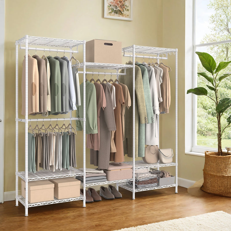 Metal Clothes Rack with Adjustable Shelves and Hanging Rails for Bedroom Storage by Songmics