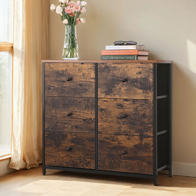 6 Drawer Fabric Chest with Sturdy Metal Frame for Bedroom or Hallway Storage by Songmics