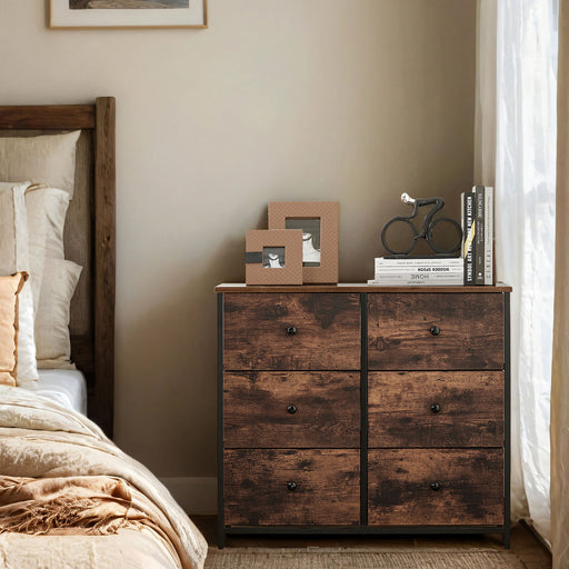 6 Drawer Fabric Chest with Sturdy Metal Frame for Bedroom or Hallway Storage by Songmics