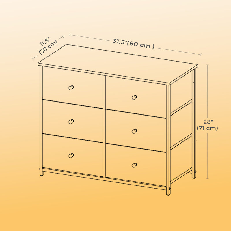 6 Drawer Fabric Chest with Sturdy Metal Frame for Bedroom or Hallway Storage by Songmics