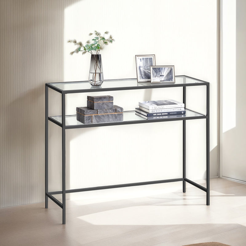 Modern Console Side Table with Tempered Glass Top for Hallway or Living Room by Vasagle
