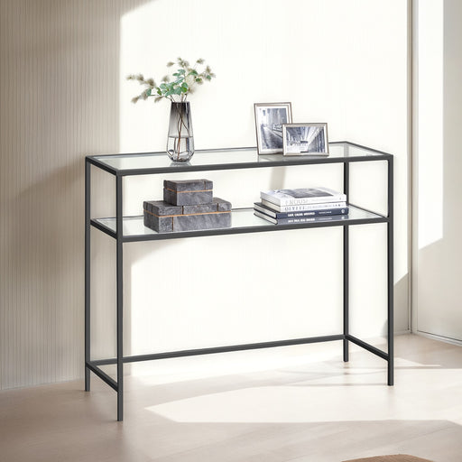 Modern Console Side Table with Tempered Glass Top for Hallway or Living Room by Vasagle