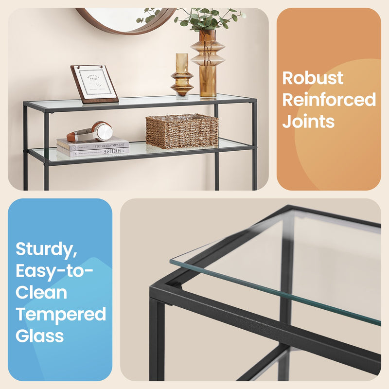 Modern Console Side Table with Tempered Glass Top for Hallway or Living Room by Vasagle