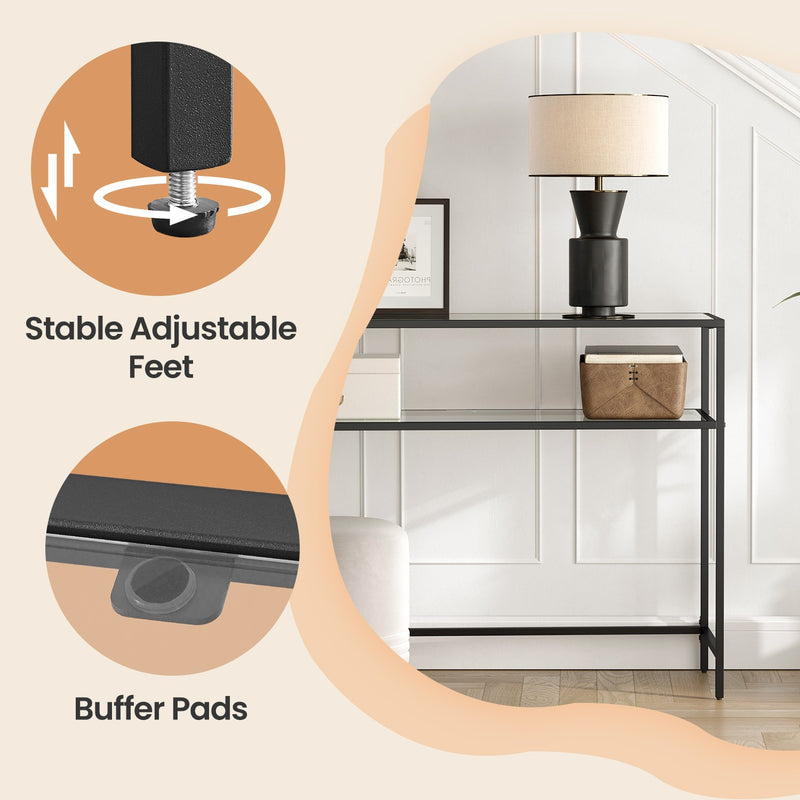 Modern Console Side Table with Tempered Glass Top for Hallway or Living Room by Vasagle