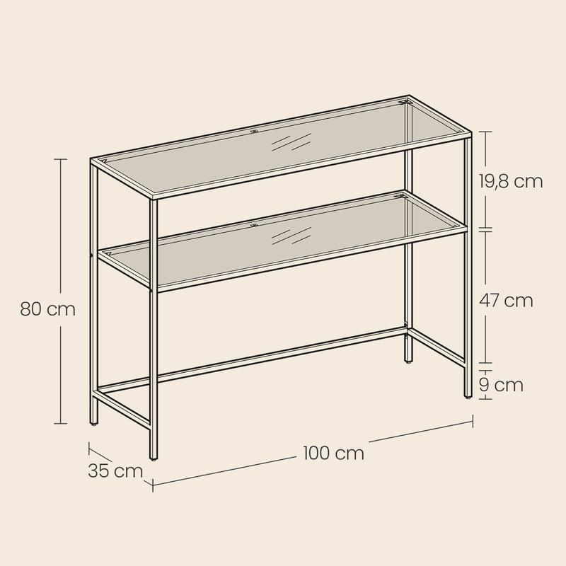 Modern Console Side Table with Tempered Glass Top for Hallway or Living Room by Vasagle