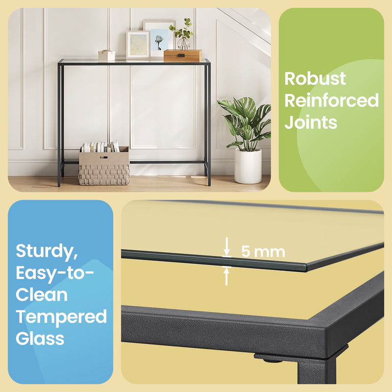 Console Table with Tempered Glass Top and Metal Frame for Hallway or Living Room by Vasagle