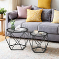 Small Round Coffee Table Set of 2 with Steel Frame for Modern Living Room by Vasagle