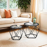 Small Round Coffee Table Set of 2 with Steel Frame for Modern Living Room by Vasagle