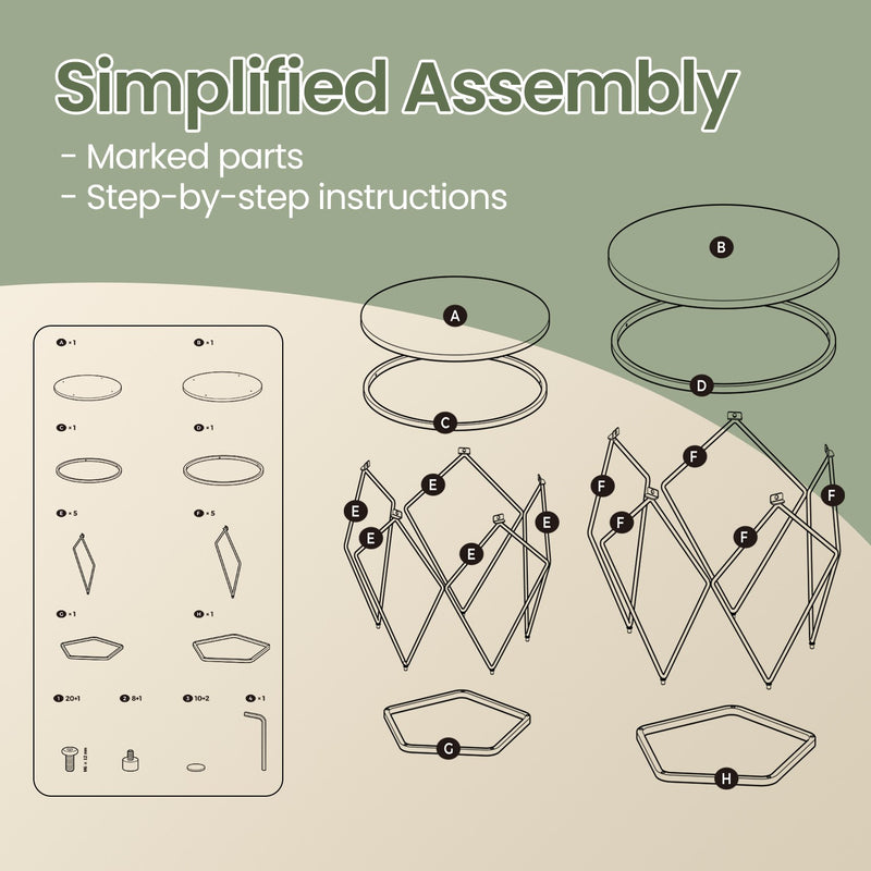 Small Round Coffee Table Set of 2 with Steel Frame for Modern Living Room by Vasagle