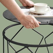 Small Round Coffee Table Set of 2 with Steel Frame for Modern Living Room by Vasagle