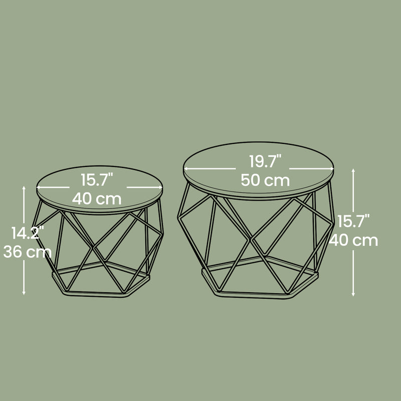 Small Round Coffee Table Set of 2 with Steel Frame for Modern Living Room by Vasagle