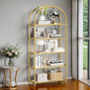 5 Tier Glass Display Shelf with Steel Frame and Arch Design Bookcase by Vasagle